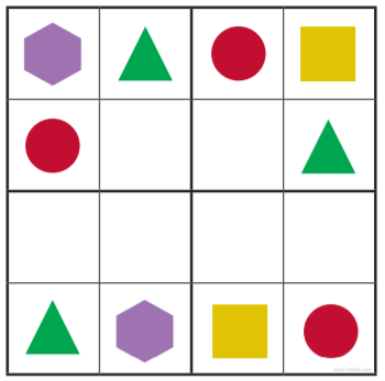 I've been absolutely loving Sudoku this week! I challenge you to complete the two puzzles below, so that each line, row and sub-grid has one of each shape! <a href="/PrimaryElaine/">Elaine Primary</a> <a href="/EEC_Elaine/">Elaine Education Centre</a> 🔴🟨 #whyistherenotriangleemoji? #namethepurpleshape