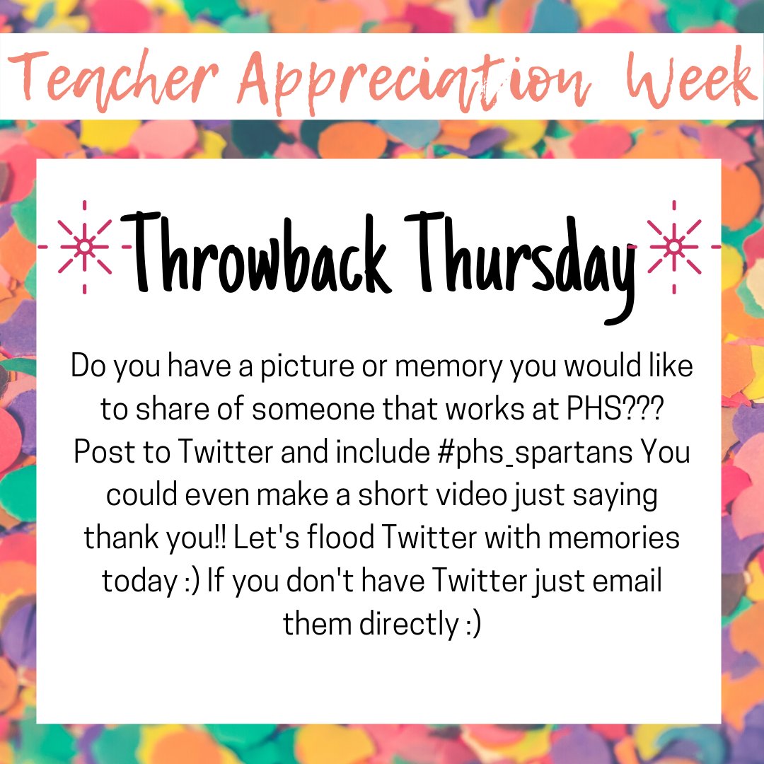 PorterSpartans's tweet photo. Share your favorite PHS teacher memories on Twitter using #phs_spartans. We can't wait to see to them.
Thank you to @phs_tafe and @PorterHSStuCo for organizing this weeks activities.
#phsfocus2020 #ncisd https://t.co/3gNNfOopM8