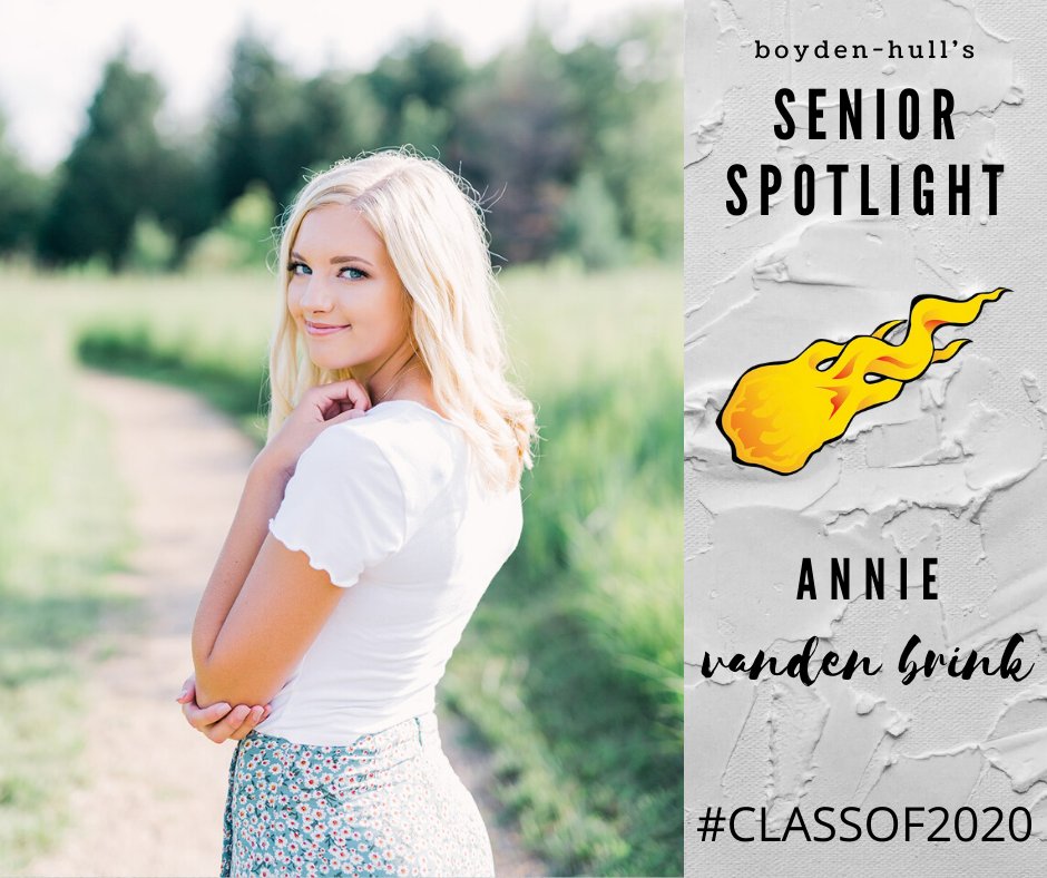 Senior Spotlight-Annie Vanden Brink
Annie is involved in golf, FCA, class officer &amp; Pep Club. Outside of school, she’s involved in VBS, youth group, Kid's Club &amp; works at Aspen Heights. She plans to attend NCC for nursing.  She will miss attending FCA every other Friday morning.