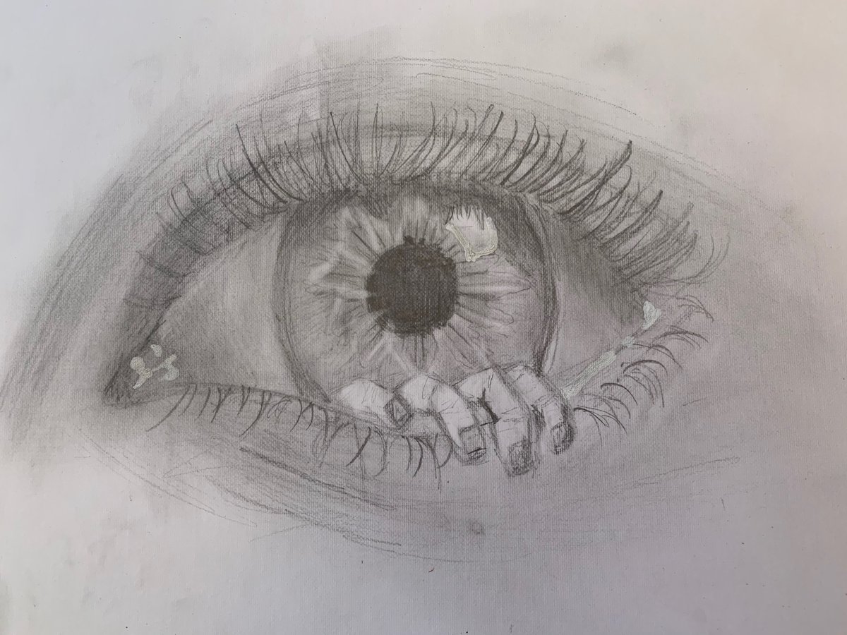 Form VI were asked to develop their eye drawings by adding a reflection or doing something creative. Jess came up with this #mcescher inspired creation - how fabulous! 
#brookepriorycommunity