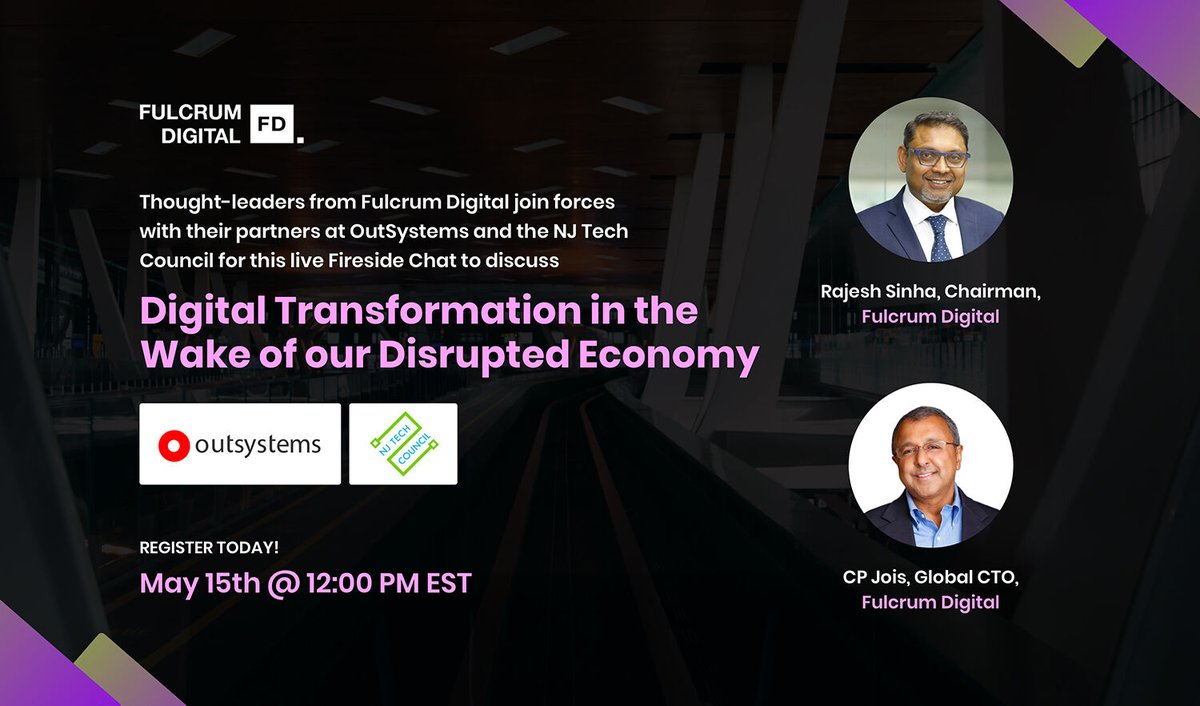 fulcrum_digital's tweet photo. What will Digital Transformation look like in a COVID-19 Disrupted Economy?
Find out the answers in this exclusive webinar!
REGISTER TODAY!
https://t.co/XoUkrtyxmc
#COVID19 #DigitalAccelerators #PostCOVID #Outsystems #NJTechCouncil https://t.co/Pr6LsHJso0