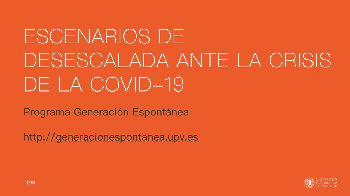 ¿Quieres conocer  los escenarios de desescalada ante COVID-19? Hoy me he reunido con los grupos de Generación Espontánea de la <a href="/upv/">Universitat Politècnica de València</a> y con <a href="/CuetoJL/">José Luis Cueto</a> para revisar  situación actual y posibles escenarios de reinicio de actividades. La grabación en: web.microsoftstream.com/video/8eef2bea…