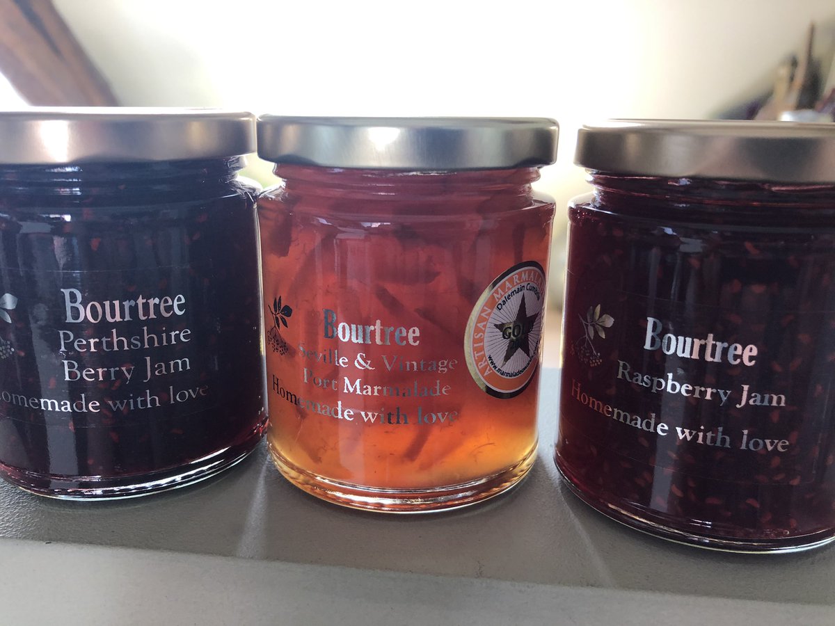 jillfcraig's tweet photo. Today I received these @BourtreeP jams through the post - highly recommended from the heart of #Scotland. Just look at those colours - wonderful, especially in these dark times! https://t.co/s2UVf4rder