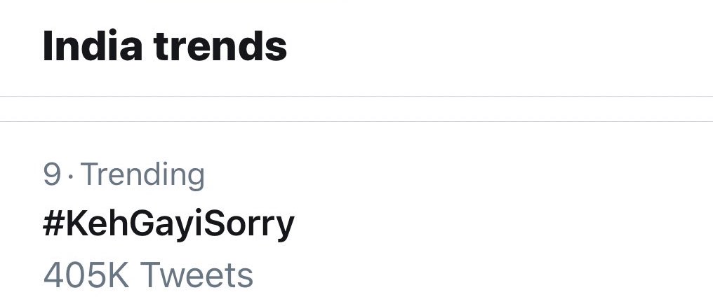 DeolGur01's tweet photo. #KehGayiSorry was trending Worldwide on  Spot 4 and in India at 9th  with 400K plus Tweets!

Which is great >3

Let’s bring it to Number one!
RT challenge 300 in 20 Mins?

Can you do it guys? https://t.co/vF3LpGO0ys