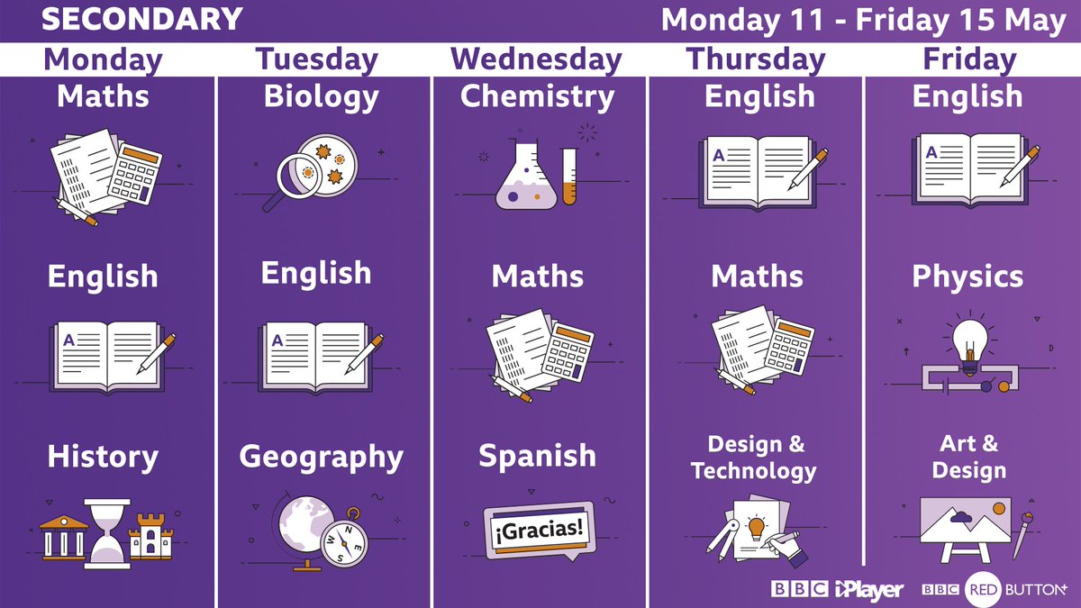 #HomeSchooling tomorrow? Here are the NEW #BBCBitesizeDaily schedules! 👇

👀 How do I watch?

9am on <a href="/BBCiPlayer/">BBC iPlayer</a> and Red Button 👉 bbc.in/BitesizeDaily

💻 What about after?

Keep the learning going with our online Daily Lessons 👉 bbc.in/BitesizeDailyL…

#HomeSchoolingUK