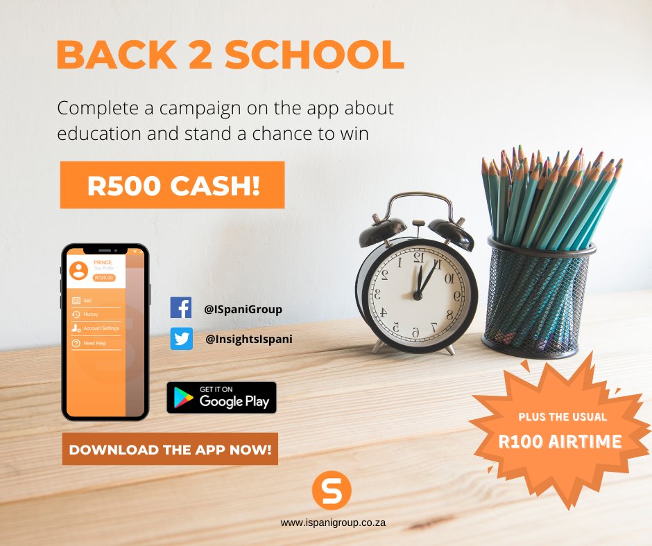 InsightsIspani's tweet photo. There is an active campaign, fill it in NOW!
DOWNLOAD THE APP NOW!
Download link: https://t.co/YceyHyFeGe
Like👍🏼
Share 😎
#ispani
#R100airtime
#R250groceryvoucher
#R500CASH
#lockdownextension
#level3
#LearningToLiveWithout
#Zoomingwiththezumas
#GraduatedAndUnemployed https://t.co/YxDHcHHDDS