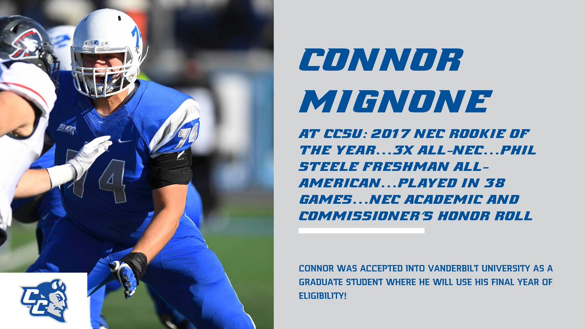 CCSUBlueDevils's tweet photo. Today we recognize three seniors:

Connor Mignone ➡️ 🏈

Allyson O'Rourke ➡️ ⚽️

Roberto Piotto ➡️ 🥇

#CCSUSeniorDay | #GoBlueDevils https://t.co/7VsEo0hk4x