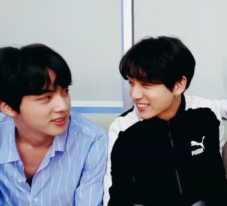 Jungkook looking at Seokjin like his everything, a thread.(caution: excessive heart eyes and the fondest 'jin hyung' smile.):