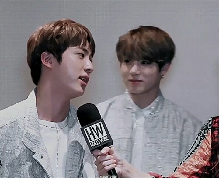 Jungkook looking at Seokjin like his everything, a thread.(caution: excessive heart eyes and the fondest 'jin hyung' smile.):
