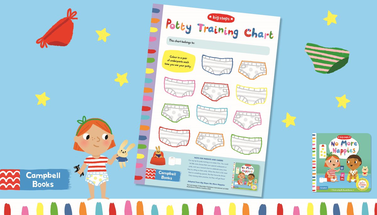 MacmillanKidsUK's tweet photo. If you know anyone using this time at home to potty train their little one, here's the perfect activity sheet. Adapted from Big Steps: No More Nappies - it’s a great way to make potty training fun for toddlers! https://t.co/kzMZ4zY0XZ #campbellbooks #pottytraining #rewardchart https://t.co/7LHP83D6Cn