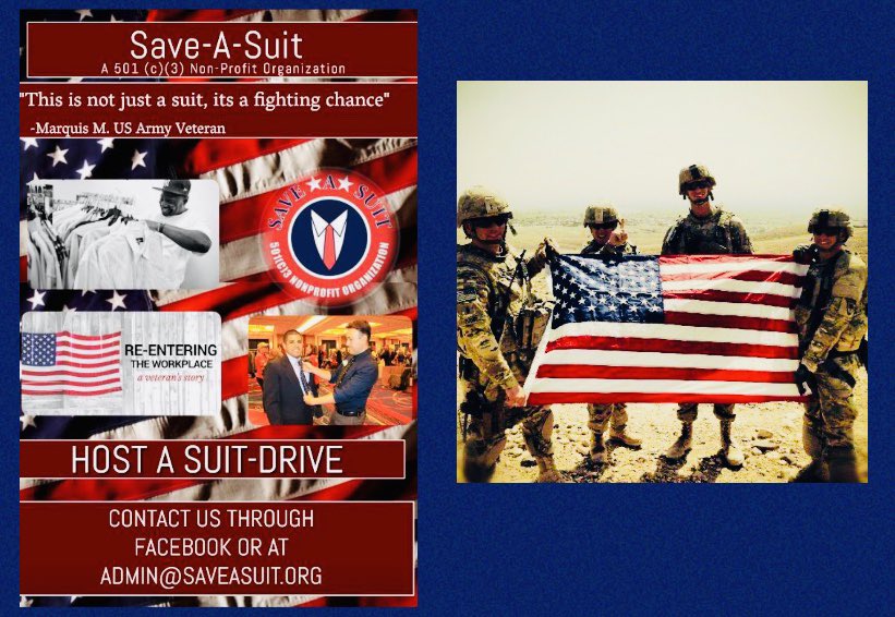 May is Military Appreciation month. 🇺🇸 You can support veterans and make a difference !Clean out your closet #donate 
 
200,000 service members are transitioning out of the military and back into this pandemic. 33 million Americans have lost their jobs.  Support us <a href="/SaveASuit/">Save A Suit</a>