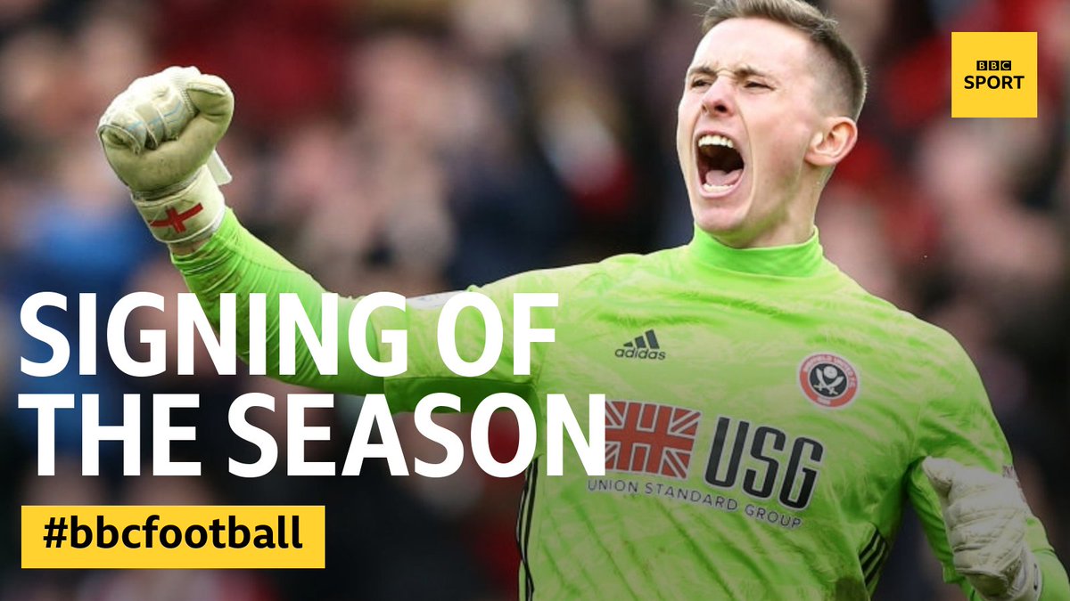 BBCMOTD's tweet photo. And the winner of Signing of the Season is....

@deanhenderson! Well done to the @SheffieldUnited 'keeper!

Live: https://t.co/QDGhtu7wC2
#bbcfootball https://t.co/hN1K1nN4Bw