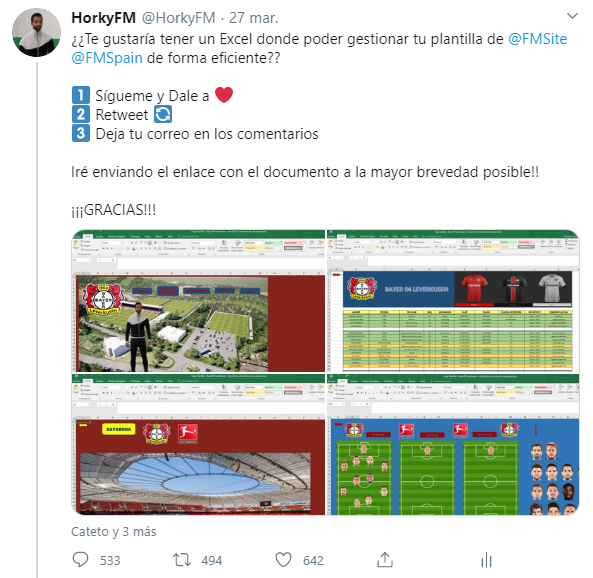 HorkyFM's tweet photo. ‼️ ‼️ 𝗔𝗨𝗡 𝗘𝗦𝗧𝗔𝗦 𝗔 𝗧𝗜𝗘𝗠𝗣𝗢‼️ ‼️

Si no tienes o no te llegó el Excel de Seguimiento de Plantilla o alguno de los Packs para @FMSite @FMSpain que subí hace unos días, ya sabes...

1⃣ Sígueme y Dale a ❤️
2⃣ Retweet 🔄
3⃣ Deja tu correo en los comentarios

@HorkyFM https://t.co/FQd80mVMkx