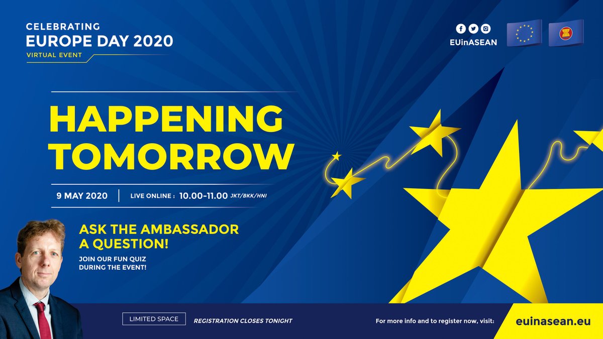 EUinASEAN's tweet photo. Tomorrow is #EuropeDay! Come join our virtual celebration and discover more about EU-ASEAN cooperation
๐ช๐บ๐ค๐ง๐ณ๐ฐ๐ญ๐ฎ๐ฉ๐ฑ๐ฆ๐ฒ๐พ๐ฒ๐ฒ๐ธ๐ฌ๐ต๐ญ๐น๐ญ๐ป๐ณ
You can also ask @EUAmbASEAN questions ๐๐ปโโ๏ธ๐๐ปโโ๏ธ and join a fun quiz
๐๐ผ https://t.co/L5vvSX7K4b
#EUandASEAN
#NaturalPartners https://t.co/OmPZChojLH
