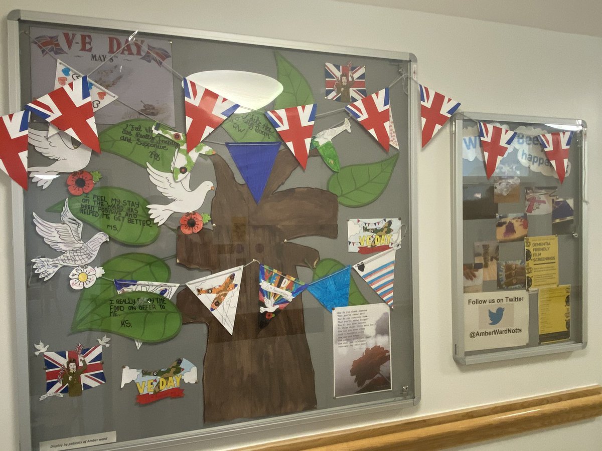 AmberWardNotts's tweet photo. The patient amber of ward have been decorating our opinion tree for VE Day. #nottshc #millbrook #amberward #nhs #veday https://t.co/jarfq5YGnw