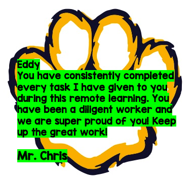 Cougar Call Out today to our friend Eddy in Mr. Chris' Class! We are so proud of you! #CESVirtualCoolCats