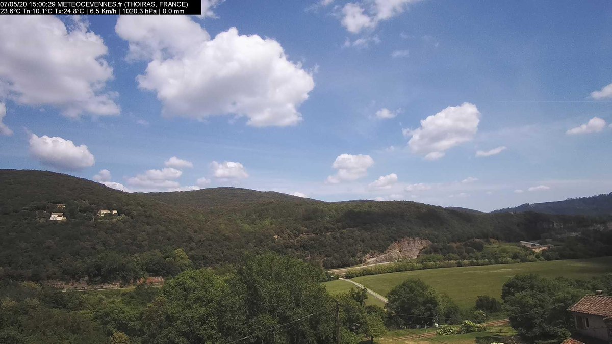 🕰 15:00 en #Cévennes #Gard #Thoiras
🌡 23.6°C (📉 10.1°C 📈 24.8°C)
💨 1.3 km/h (6.5 km/h)🎚1020.3 hPa 💧0.0 mm 💦 58% 
 📲 meteocevennes.fr