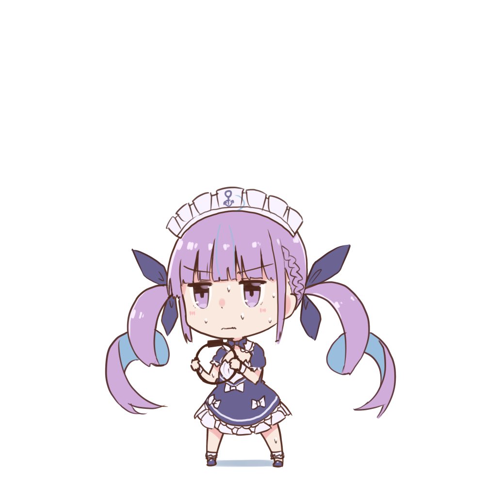 minato aqua 1girl solo twintails long hair maid headdress chibi purple eyes  illustration images