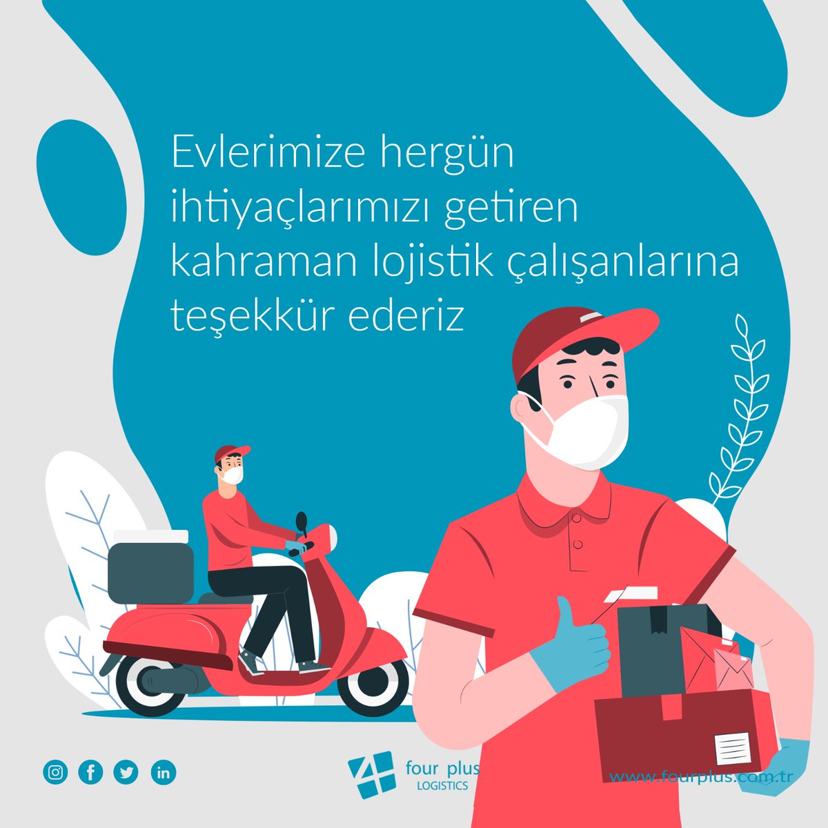 fourpluscomtr's tweet photo. Pandemi sürecinde ihtiyaçlarımızın karşılanması için tüm gayretiyle sahada çalışmaya devam eden lojistik emekçilerimize çok teşekkür ediyoruz. https://t.co/CGSRU8qA54