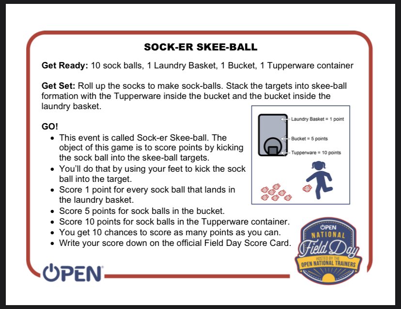 Are you ready for  OPEN Phys Ed ‘s National Field Day? Kym and Palmer will be doing field day activities tomorrow at 10 over on our Facebook page. Scroll to see some of the activities they will be doing!! <a href="/OPENPhysEd/">OPEN Phys Ed</a>