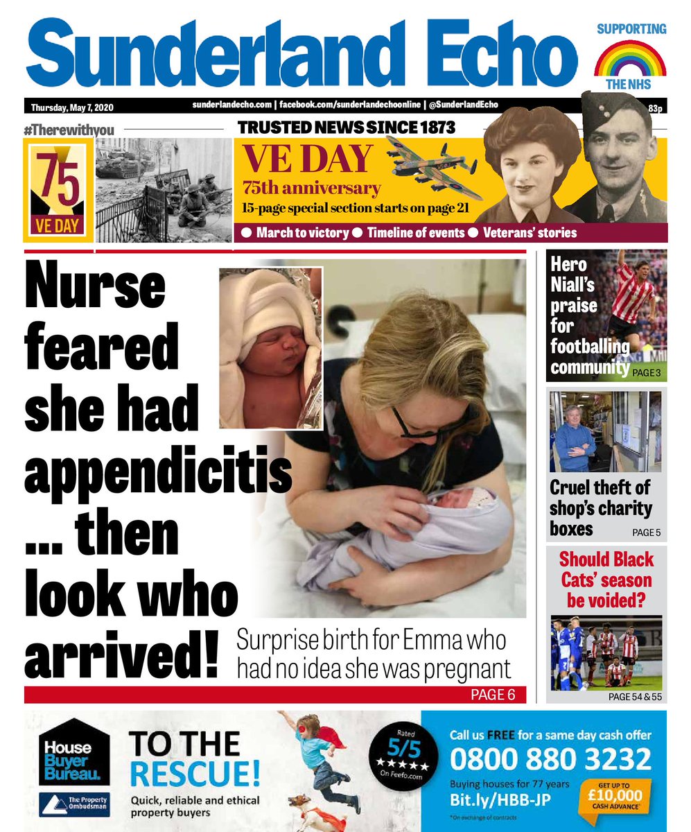 SunderlandEcho's tweet photo. The front of your Echo is looking a little different again today, in honour of our NHS heroes @STSFTrust

Don't forget to pick up your copy 💙🌈

#ThereWithYou #HealthHeroes https://t.co/1ikElYVJm5