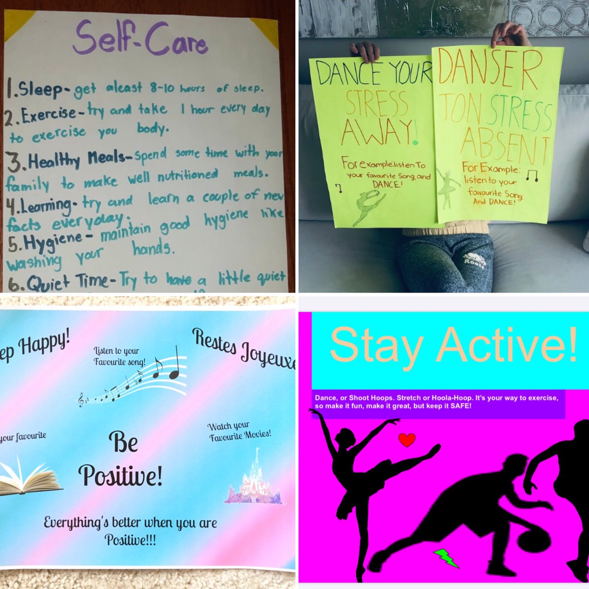 MsDMurphy's tweet photo. It is important to take care of yourself and your mind. A few self-care tips from the grade 5/6s #ChildrensMentalHealthAwarenessWeek #wewellbeing #TCDSBMHW2020 @SMGTCDSB @mmeelchacra @WEMovement https://t.co/viO7zv9t44