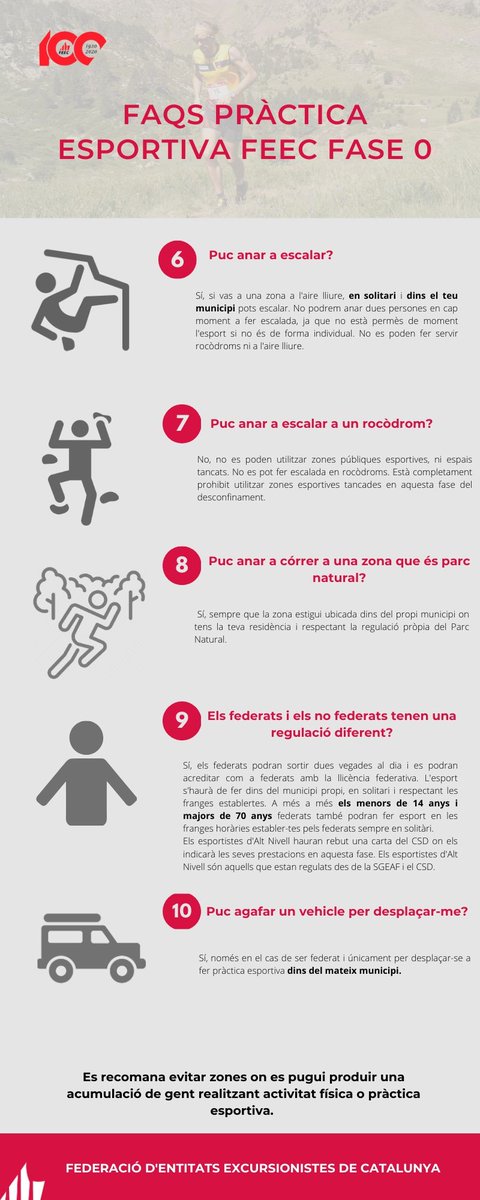 FEEC_cat's tweet photo. Després de l'última actualització del protocol per esportistes federats des del CSD. Us tornem a actualitzar les FAQS. 

*Els majors de 70 anys federats queden inclosos dins de l'apartat d'esport per a federats també. 

➡️https://t.co/hD4u5qmtwE

#sentlamuntanya https://t.co/6DRVmNyo8y