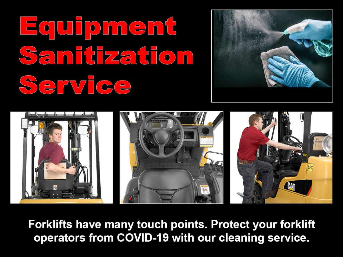 Towlift's tweet photo. If you need help sanitizing your workplace, ask us about our equipment sanitization service. We'll  thoroughly clean and disinfect the common touch points on your forklifts.  #forklifts #COVID19 #towlift
https://t.co/3CBZL4trZU https://t.co/u1hvMajBR6
