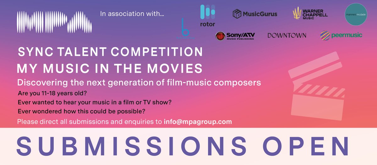 the_MPA's tweet photo. Don't forget - the entry deadline has now been EXTENDED until 23.05.20. 

Have your work heard by @warner_chappell, @sonyatvpubuk, @downtownmusic, @MannersMcDade, @bucksmusicgroup and @peermusicUK.

More info + T&amp;C's here -bit.ly/2YDTTr9

#YouthMusic #SyncMusic https://t.co/tbgOOqA1cg