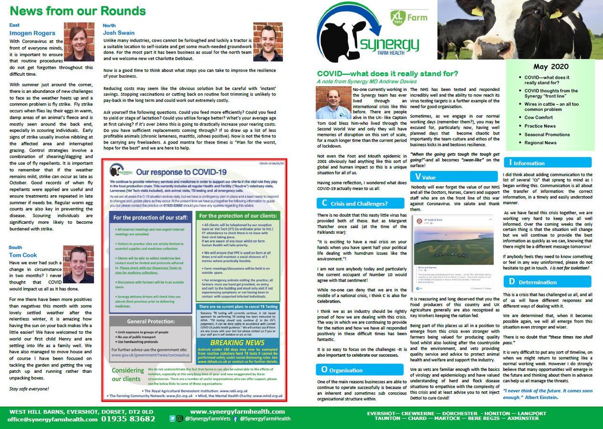 SynergyFarmVets's tweet photo. Synergy's May Newsletter is OUT NOW! Featuring: our latest thoughts and response to COVID-19,  Wires in cattle - an all too common problem, Cow Comfort advice from the Vet Tech's and our latest news and seasonal promos. #COVID19 #BackBritishFarming #clapthursday https://t.co/Oi3xxUKMnM
