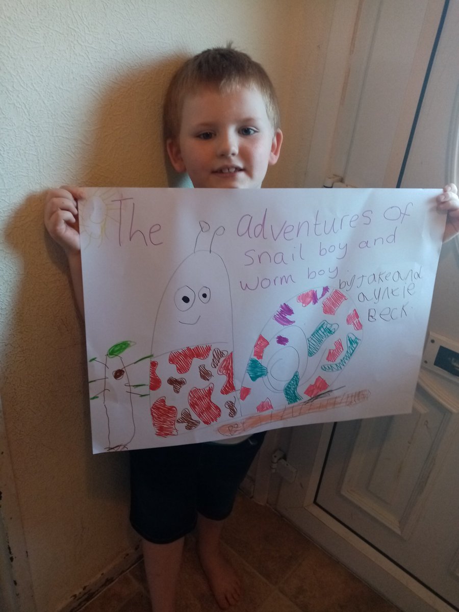 Beccaaayyyyyy's tweet photo. Today Jake has drawn the front cover of his new comic book The adventures of snail boy and worm boy. He drew the snail and worm all by himself. @KingshurstY1 @KingshurstPS https://t.co/oDODZpTjCX