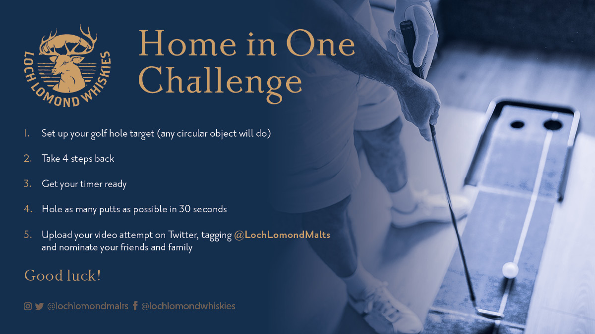 LochLomondMalts's tweet photo. Why not give our Home in One Challenge a go and see how many putts you can hole in 30 seconds. 

Tag us in your video and nominate your friends, to be in with a chance of winning your own Home in One kit! 

Follow the instructions in the image below and good luck!

#HomeinOne https://t.co/aWs9a6wChI