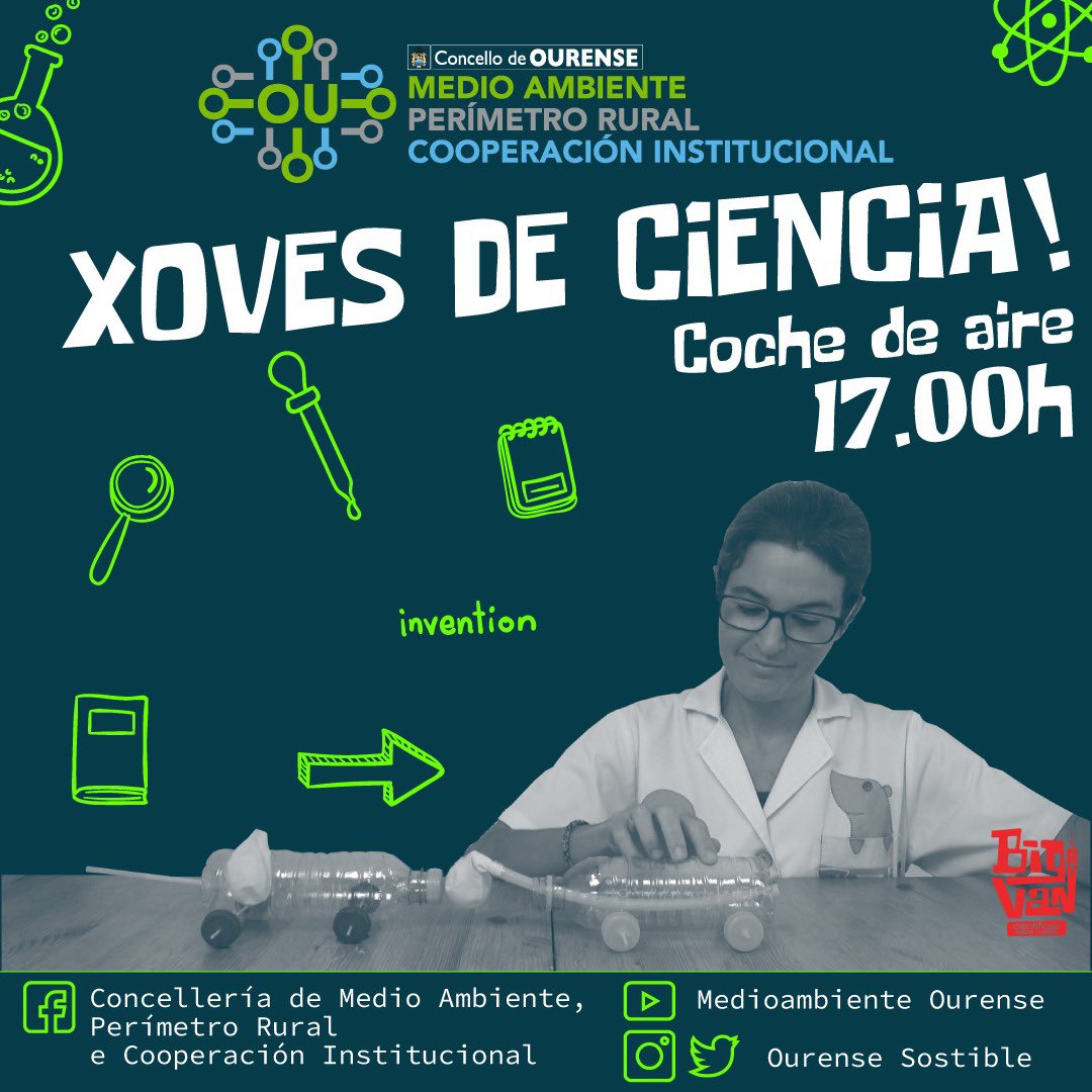 sostible's tweet photo. Recorda ‼️ Hoxe ás 17:00 horas temos a sexta actividade dos XOVES DE CIENCIA : O COCHE DE AIRE 
Podes seguir a actividade en:
👉🏻 No Facebook da Concellería de Medio Ambiente: ▶️ https://t.co/58Gm8J3Yvn
👉🏻Na nosa canle de YouTube: ▶️ https://t.co/zQaCXKANxw https://t.co/nGYvZNUvvN