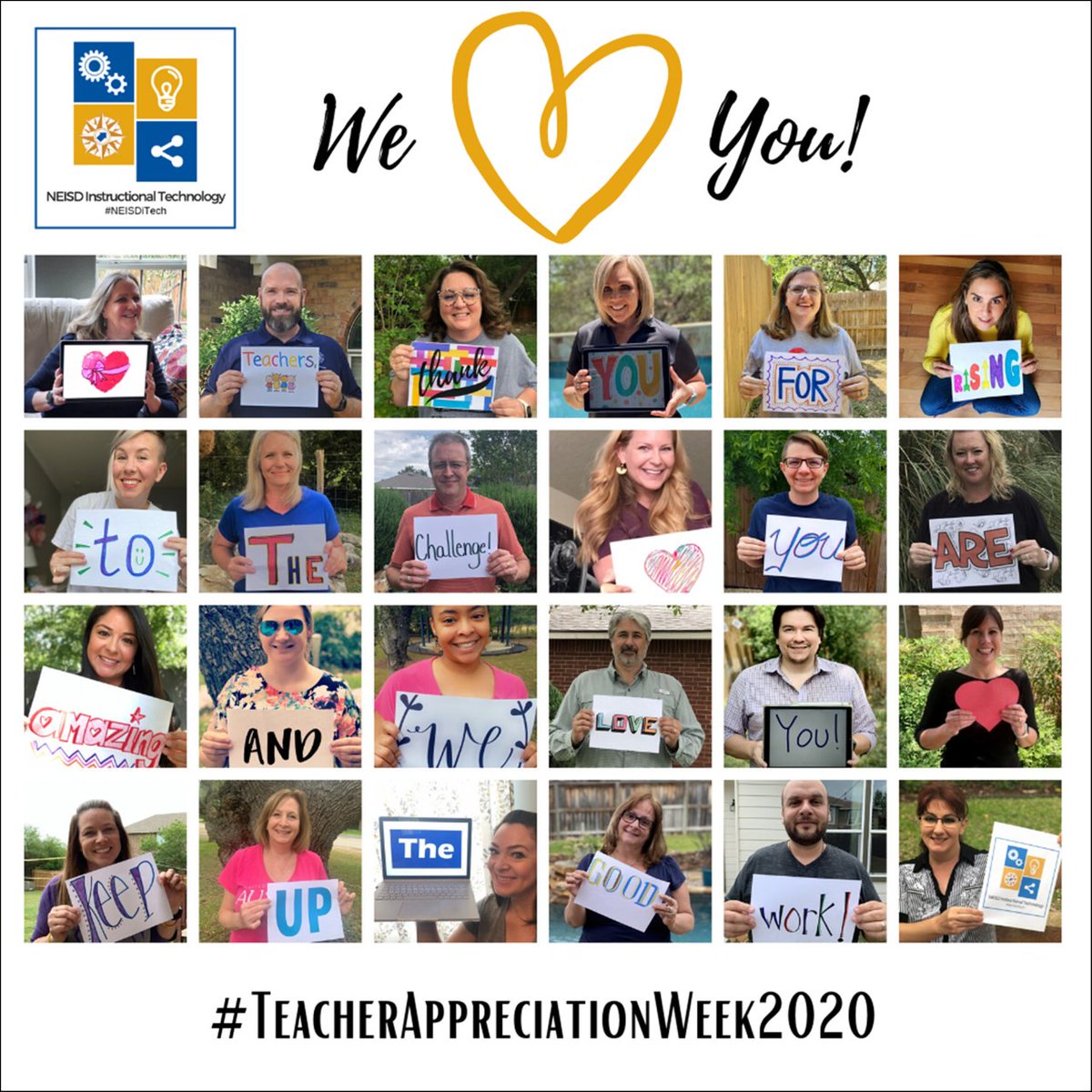 .<a href="/NEISD/">North East ISD</a> Teachers! We ❤️ you and we are so proud of you!! Enjoy your week! #TeacherAppreciationWeek2020