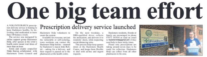 HaslemereVols's tweet photo. Well done to all at #HaslemereHelp and @HaslemereTC, @VoteNikkiBarton and @HaslemerePharm for this system to allow #Volunteers to pick up prescriptions to deliver. The queue is shorter at the health centre now and anyone can use this system. 
HaslemereHelp@gmail.com 07873 383954 https://t.co/Emz6mbe2Kj