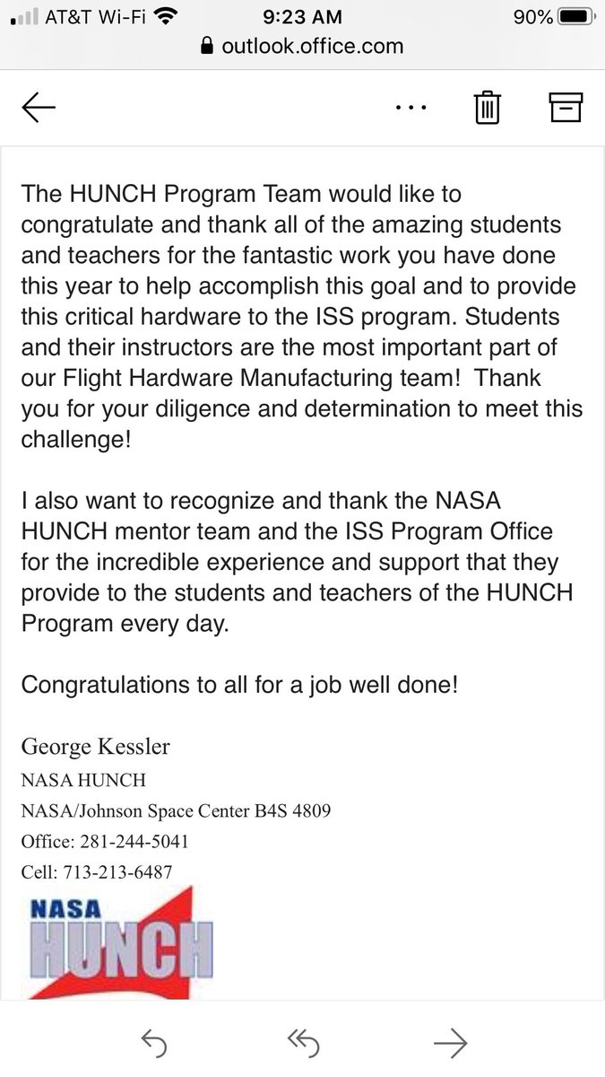 PR_Manufact's tweet photo. We got some cool news this morning. The parts we made for NASA have been approved, assembled and are in rotation to fly to the international space station. So PRAMA kids can now officially say they have successfully made space-flight ready hardware. https://t.co/btuAFGtc6N