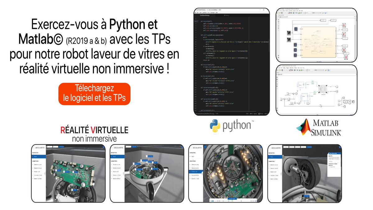 DmsEducation's tweet photo. Exercez-vous à #Python et #Matlab© R2019 a &amp; b avec les TP pour notre #robot laveur de vitres en réalité virtuelle non immersive !
https://t.co/Jx00b6brpv https://t.co/CkUiNw400s
