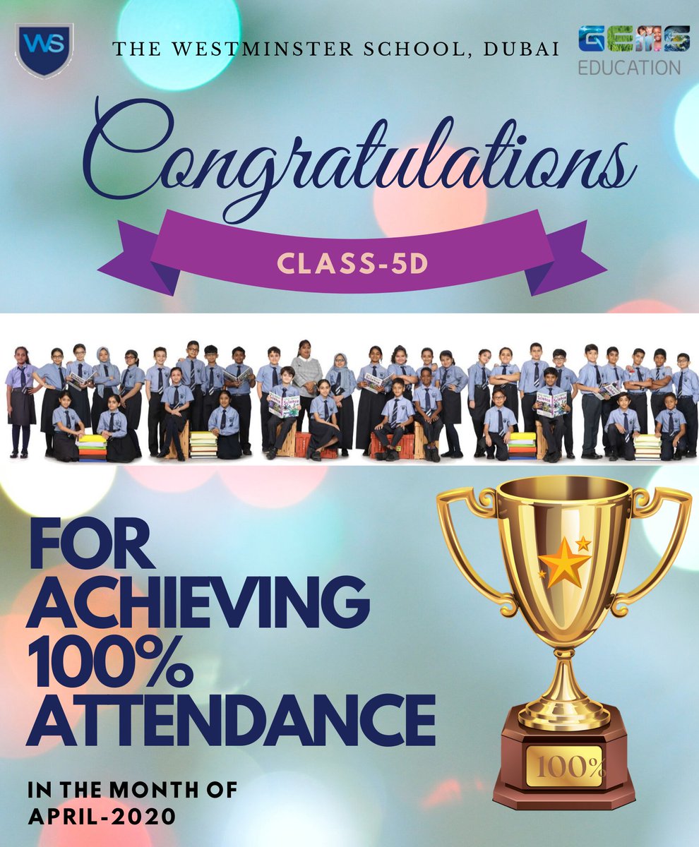 official_TWS's tweet photo. Heartiest congratulations to the classes 2B, 2E, 5C, 5D,for achieving 100% Attendance for the month of April 2020 Remote Learning. #GEMSComingTogether #GEMSEducation #LearningNeverStops #InThisTogetherDubai @TwsVijaya @GEMSEducation @KHDA @GEMSEducation https://t.co/q7BLmTs6LH