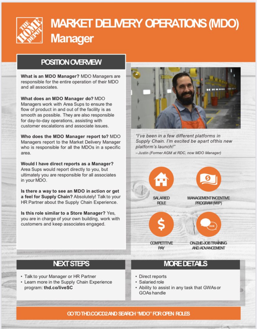 Here we grow again! Looking for #ValueBased #CultureDriven Salaried Leaders for our new MDO (Market Delivery Operations) in West Palm Beach FL! Career Depot Job Reqs: 137831 (Area Supervisor) &amp; 137392 (MDO Manager)<a href="/HomeDepotCareer/">Home Depot Careers</a> #CareersBuiltHere #SupplyChain🚛