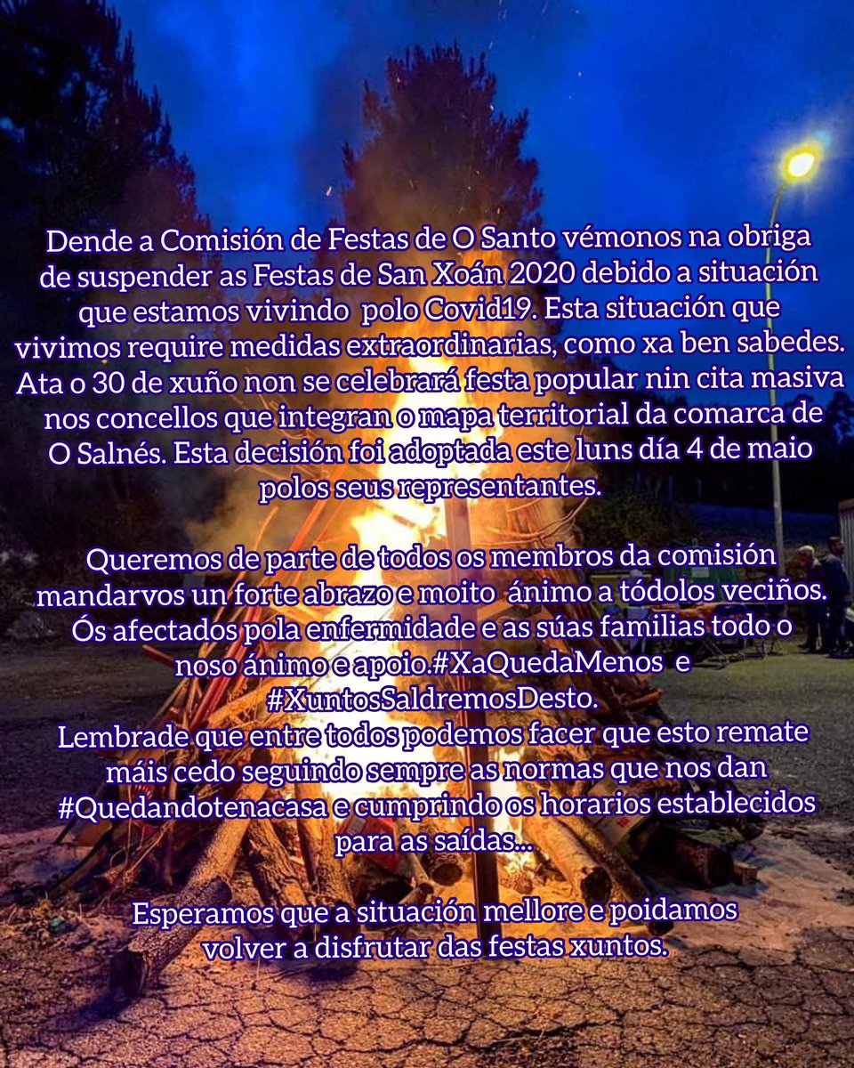 Comision_OSanto's tweet photo. #FestaAnulada #SanXoánOSanto2020 #XaQuedaMenos 💪🏼 https://t.co/UzxQrzWqHj