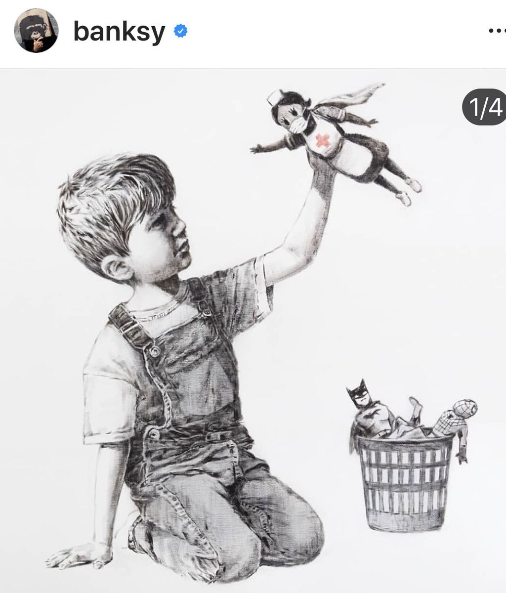 KatalinBogyay's tweet photo. Our new heroes ...The spirit of our times by Banksy! #Standwithhealthworkers #StandWithNYC https://t.co/LLgQ6Gc9Dt