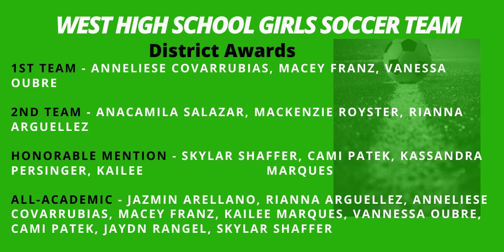 VictoriaWestHS's tweet photo. 2020 West High School Girls Soccer District Awards https://t.co/aylDnZUToT