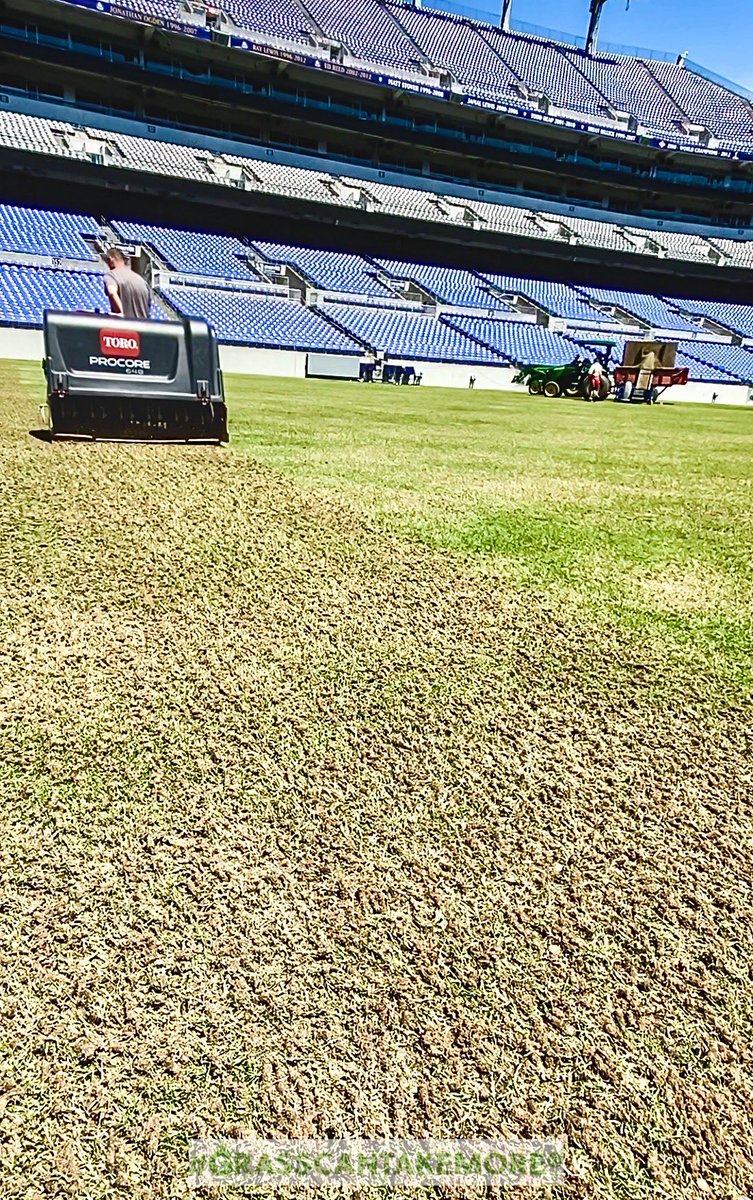 GrassRevolution's tweet photo. #TBT to last Saturday: Precise & focused work to clean out the bermuda while smoothing the surface completely. Impressive work (as always) by Sean, Jarod, & Billy + K&C Grounds to do 4 days of work in only 2 before rain & returned again #FrazeMow #AlwaysKeepImproving #GrowTime https://t.co/BjUHGVTu7Y