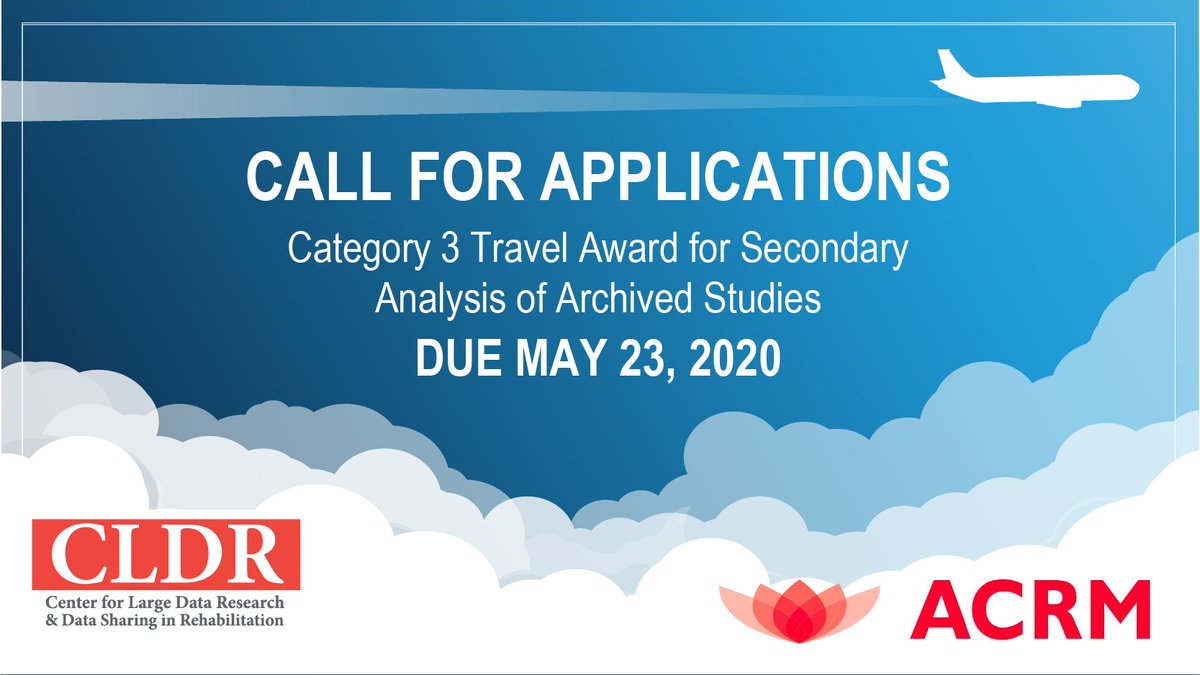 UTMB_RehabSci's tweet photo. Applications Due May 23: Category 3 Travel Award for Secondary Analysis of Archived Studies. Awardees present as a part of the #CLDR’s symposium at the American Congress of Rehabilitation Medicine’s Annual Conference. #ACRM2020 @ACRMtweets 

https://t.co/simIyOPNY6 https://t.co/tV5gjMwslP