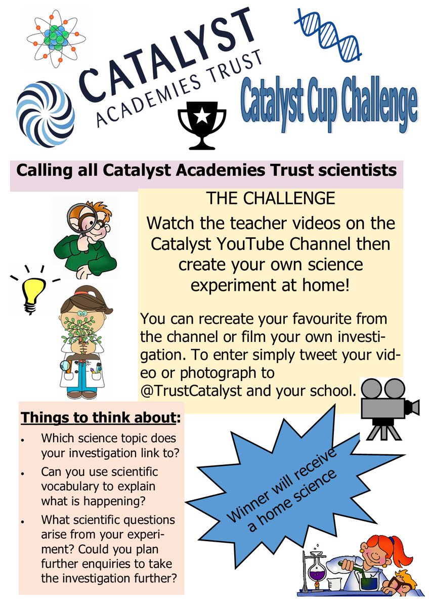 TrustCatalyst's tweet photo. Here it is....

Our latest Catalyst Cup event!

The theme this time is Science 🧪🌋⚡️🧬🔋🚀

It will run for 2 weeks as part of our Science fortnight

Good Luck!

@DilkesAcademy @QHAThurrock @BenyonPS @HeathSomers @AveleySchool 
#CatalystRocks https://t.co/tg3fNYg8fV