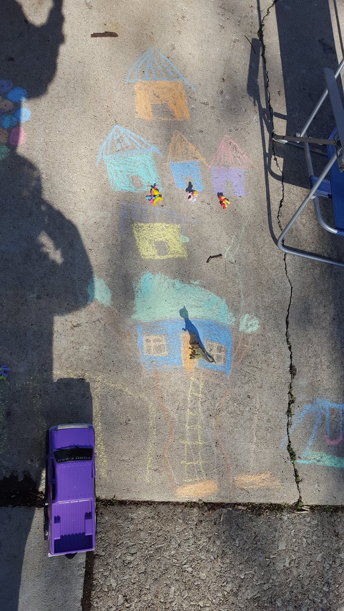 SASluis17's tweet photo. A little late but they made a whole village for chalk day. Ponies and dinos live here. LoL @First_AndTen  @KerkstraCougars #chalkday https://t.co/l8FtBwtxUL