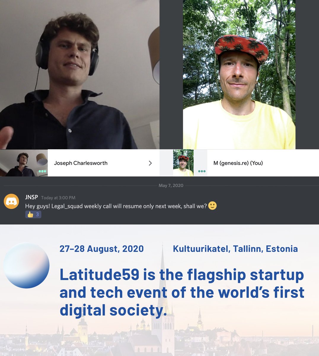 estoniadao's tweet photo. #DragonHack has concluded but the work continues.

@jnsousapinto organising the next ⚖️☎️
￼
16:00 UTC on Thursdays, check the calendar invite: https://t.co/3GtKHgL5jT

@charlesworthjc and @marsxrobertson chatting about the @islanddao and @Latitude59 #Latitude59

112 days to go! https://t.co/GPRNQ94HBv