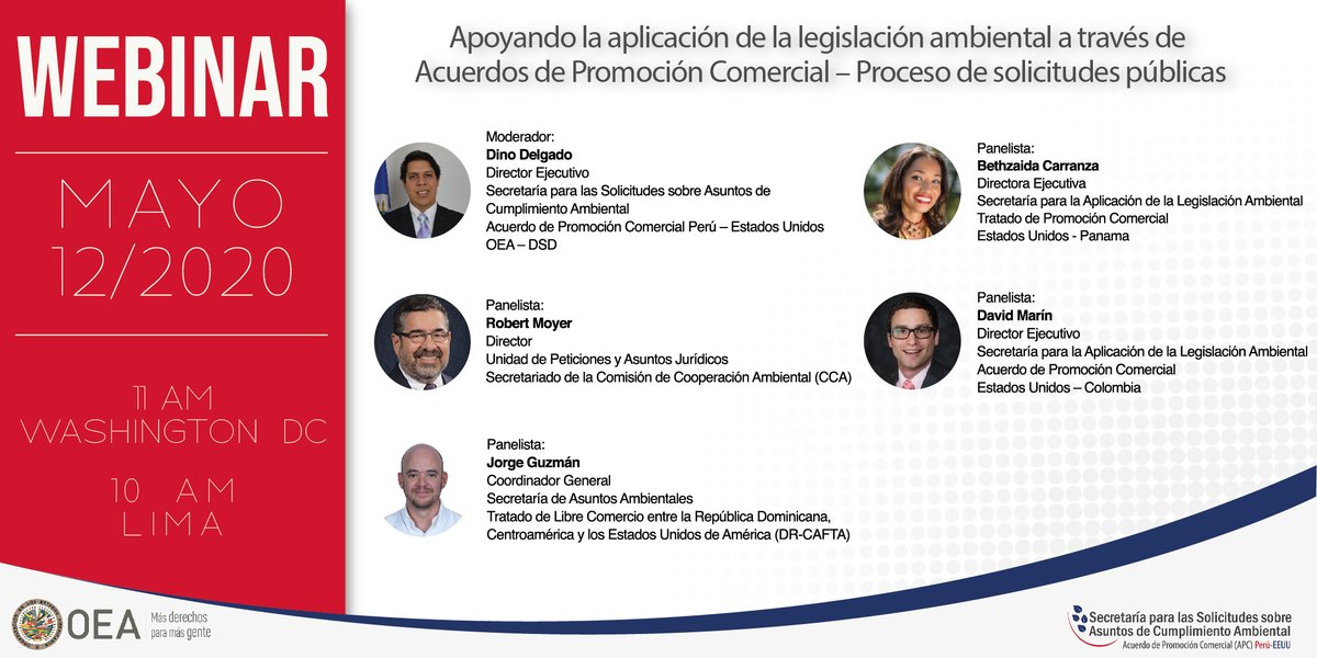 Los invitamos a participar de este #webinar que contará con la participación de los expertos que dirigen estos mecanismos en diversos países de la región. #MedioAmbiente #OEA #TLC  

Registrarse aquí: bit.ly/2SJFypq
