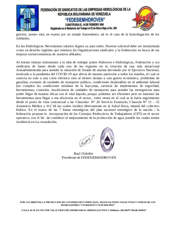 <a href="/NicolasMaduro/">Nicolás Maduro</a> queremos mejoras y cumplimiento de nuestro contrato colectivo. Rechazo bono millonario para grupito 5%. Trabajadores exigen Equidad y justicia en los beneficios. #NoAlBonoHidricoDiscriminatorio