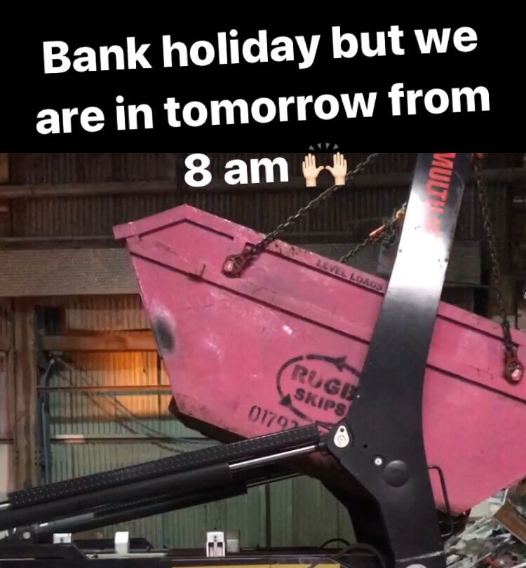 We are open tomorrow from 8am and look forward to helping more of our amazing team of customers 🙌🏻♻️ #BankHoliday #tacklingyourwaste